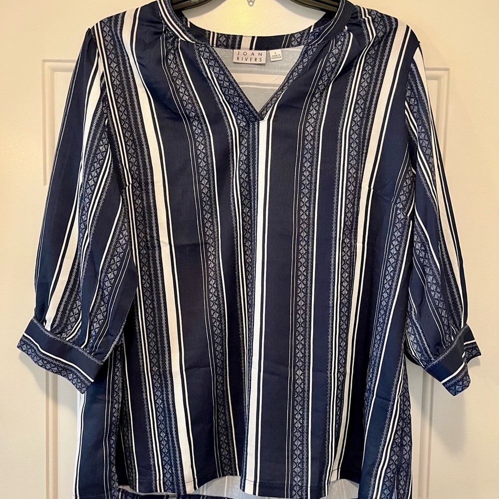 Navy Blue Striped Joan Rivers Blouse